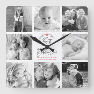Best Bubbie Ever Modern Script 8 Photo Collage Square Wall Clock