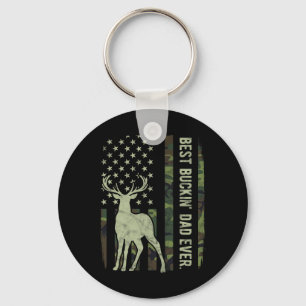 Best Buckin' Dad Camouflage American Flag Deer Hun Key Ring