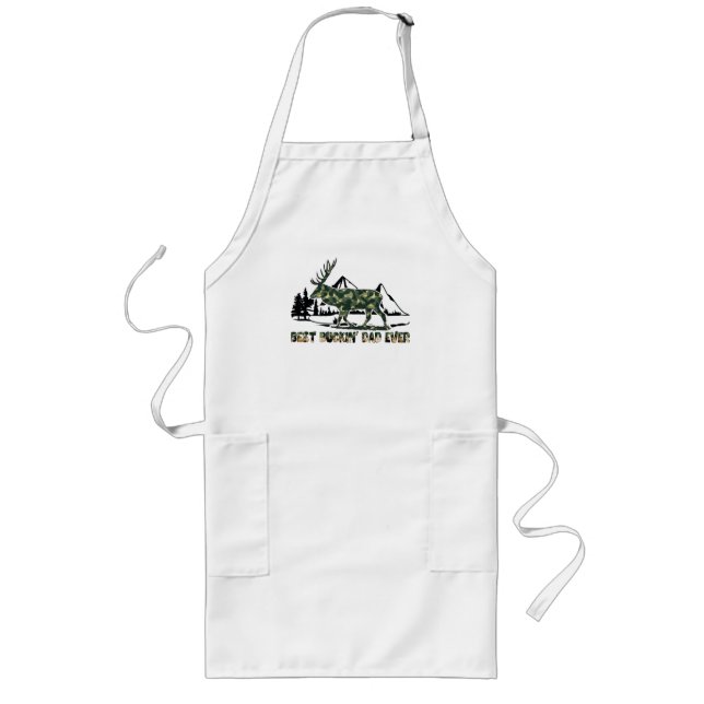 Best Buckin' Dad Ever -Camouflage Deer in Woodland Long Apron (Front)
