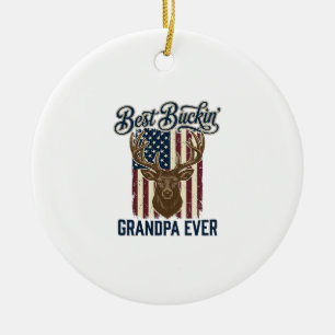 Best Buckin Grandpa Ever Deer Hunting Shirt Design Ceramic Tree Decoration