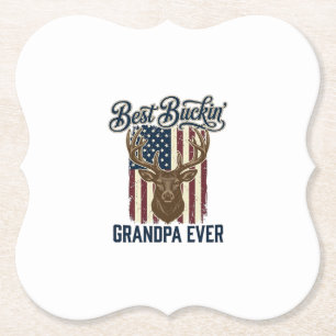 Best Buckin Grandpa Ever Deer Hunting Shirt Design Paper Coaster