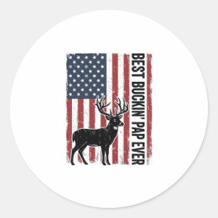 Best Buckin Pap Ever Deer Flag Vintage Vector_1 Classic Round Sticker