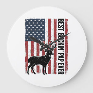 Best Buckin Pap Ever Deer Flag Vintage Vector_1 Large Clock