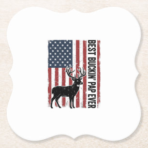 Best Buckin Pap Ever Deer Flag Vintage Vector_1 Paper Coaster