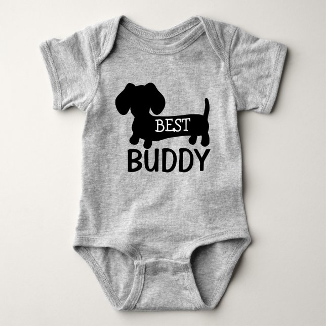 Best Buddy Dachshund One Piece Baby Outfit Bodysuit (Front)