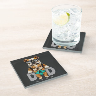 Best Bulldog Dad Ever – Cute Bulldog Father’s Day Glass Coaster