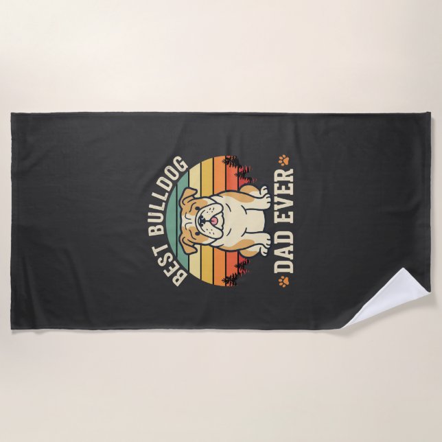 Best Bulldog Dad Ever Retro Vector Beach Towel (Front)