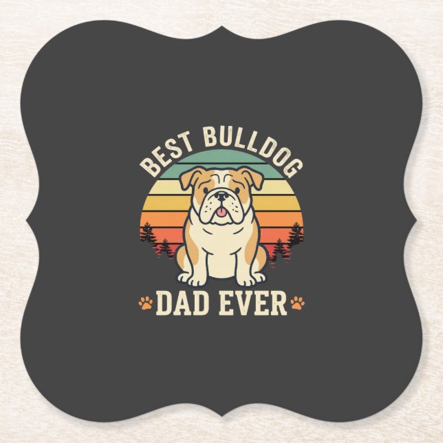 Best Bulldog Dad Ever Retro Vector Paper Coaster (Front)