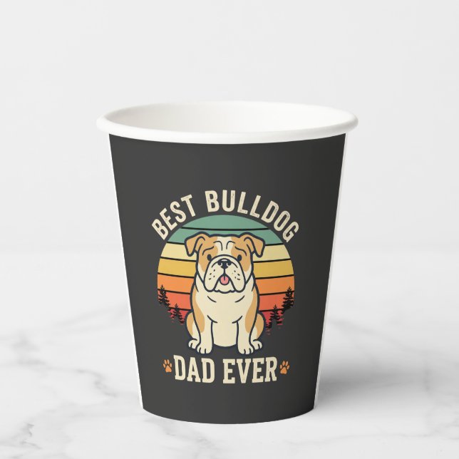 Best Bulldog Dad Ever Retro Vector Paper Cups (Front)