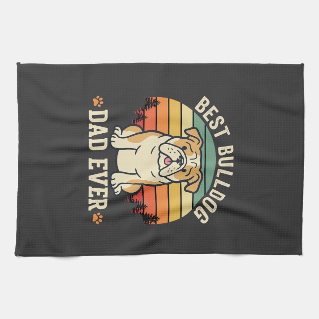 Best Bulldog Dad Ever Retro Vector Tea Towel (Horizontal)