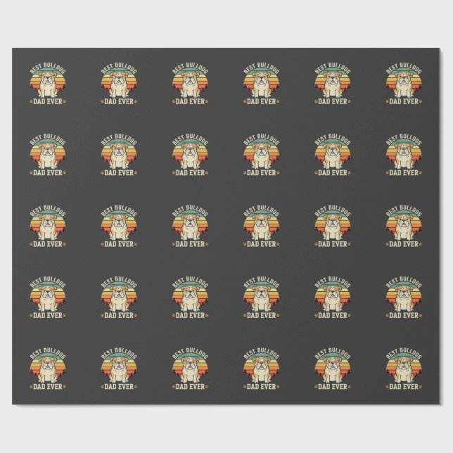 Best Bulldog Dad Ever Retro Vector Wrapping Paper (Flat)