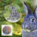BEST BUNNY EVER Rabbit Photo Personalized Ceramic Tree Decoration<br><div class="desc">Showcase two photos of the BEST BUNNY EVER on an ornament personalized on the front with your rabbit's name (add the year if desired). ORNAMENT STYLE CHOICES: Note not all styles include back side printing. Makes a great Christmas holiday gift, keepsake or a memorial remembrance memento. ASSISTANCE: For help with...</div>