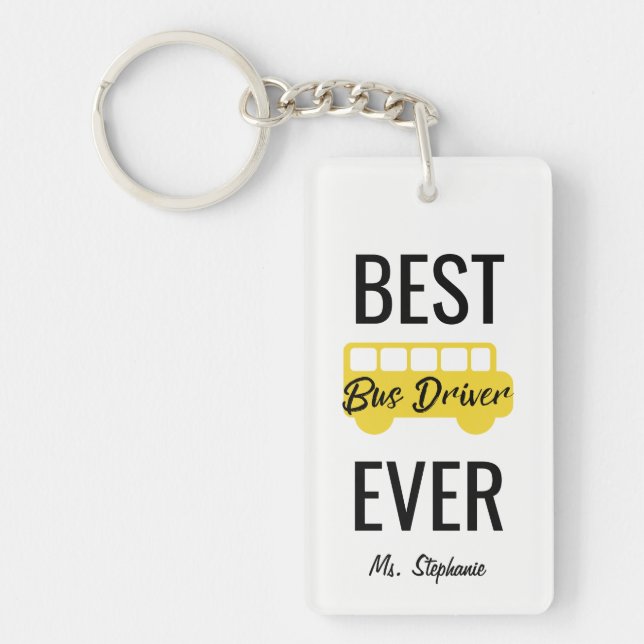 Best Bus Driver Ever Personalised Yellow Black Key Ring (Front)