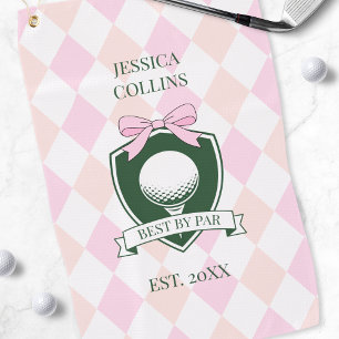 Best By Par Pink Modern Elegant Girly Lady Golfer Golf Towel