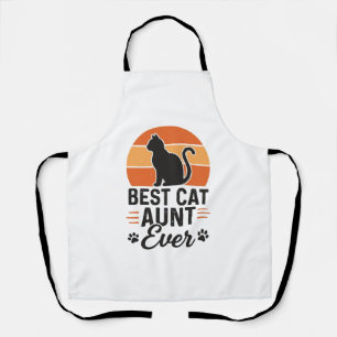 Best Cat Aunt Ever Vintage Sunset Cat Shirt Design Apron
