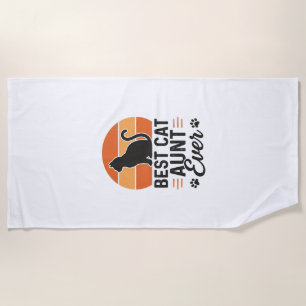Best Cat Aunt Ever Vintage Sunset Cat Shirt Design Beach Towel