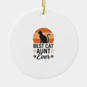 Best Cat Aunt Ever Vintage Sunset Cat Shirt Design Ceramic Tree Decoration
