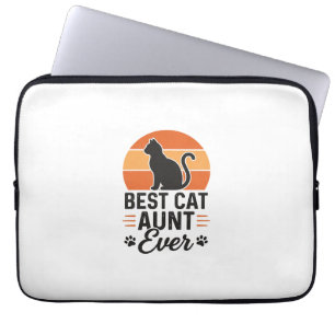 Best Cat Aunt Ever Vintage Sunset Cat Shirt Design Laptop Sleeve