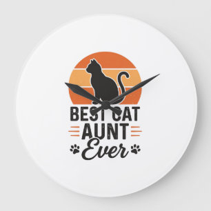Best Cat Aunt Ever Vintage Sunset Cat Shirt Design Large Clock