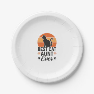 Best Cat Aunt Ever Vintage Sunset Cat Shirt Design Paper Plate