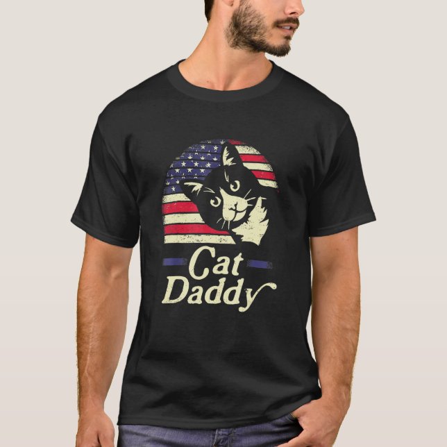 Best Cat Dad 4th Of July Fathers Day Men Daddy Pap T-Shirt (Front)