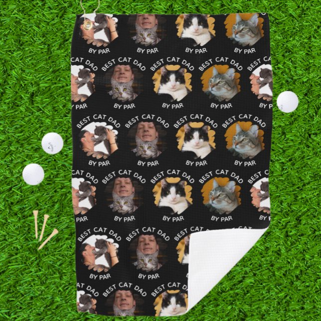 Best Cat Dad by Par with Your 4 Cat’s Photo Golf Towel (Creator Uploaded)