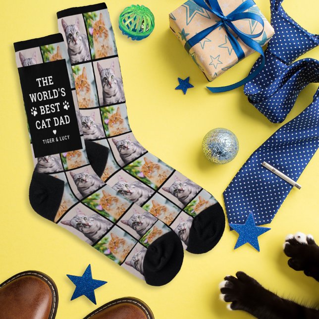 Best Cat Dad Custom Pet Photo Collage Socks (Creator Uploaded)