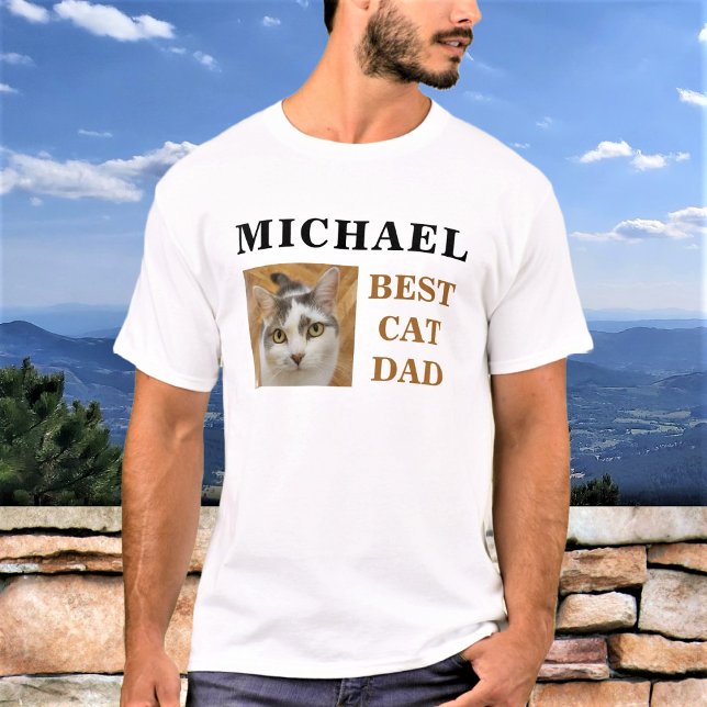 Best Cat Dad Custom Photo Name Personalised T-Shirt (Creator Uploaded)