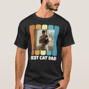 Best Cat Dad Custom Photo Vintage Sunset T-Shirt