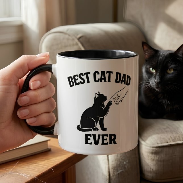 Best Cat Dad Ever Black Cat Finger Tap Coffee Mug (Creator Uploaded)