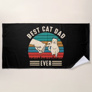 Best Cat Dad Ever Cat Fist Vintage Men Beach Towel