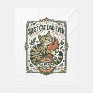 Best Cat Dad Ever Cat Mum Dad Parent Vintage Vecto Fleece Blanket