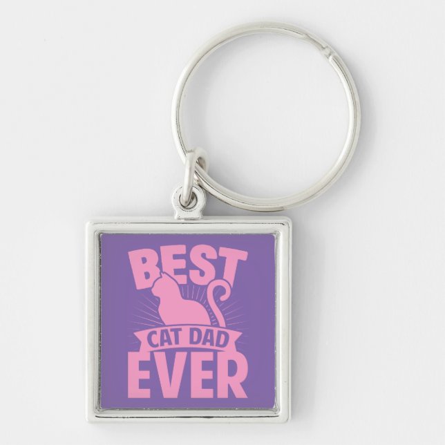 Best Cat Dad Ever - Cat Silhouette Key Ring (Front)