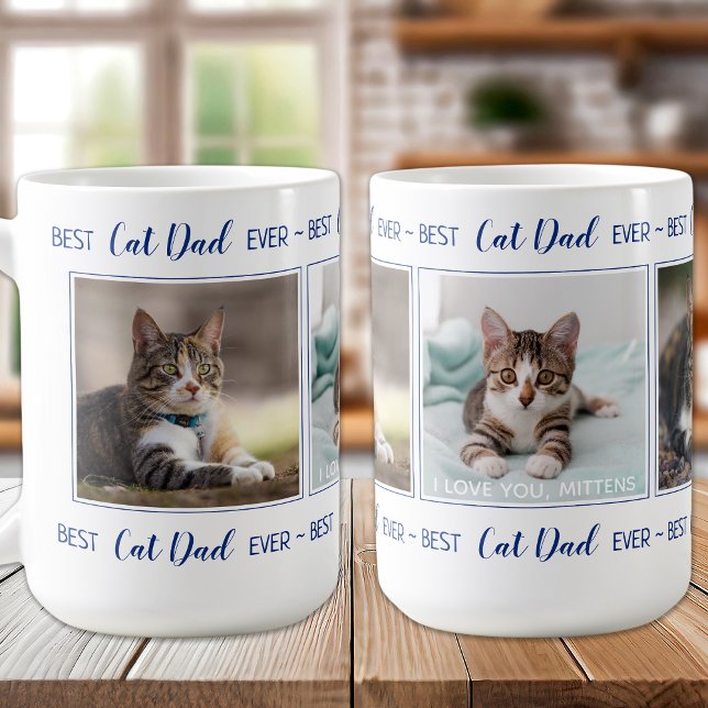Best Cat Dad Ever Custom 3 Photo Collage Coffee Mug (Creator Uploaded)
