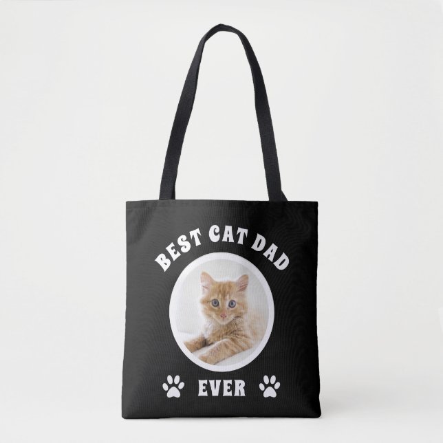 Best Cat Dad Ever Custom Photo Personalised Tote Bag (Front)