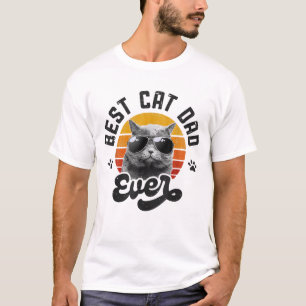 Best Cat Dad Ever Funny Daddy Father's Day Retro V T-Shirt