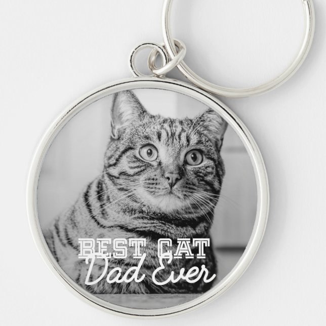 Best Cat Dad Ever Modern Custom Pet Photo Key Ring (Front)