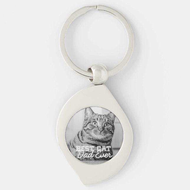 Best Cat Dad Ever Modern Custom Pet Photo Key Ring (Front)