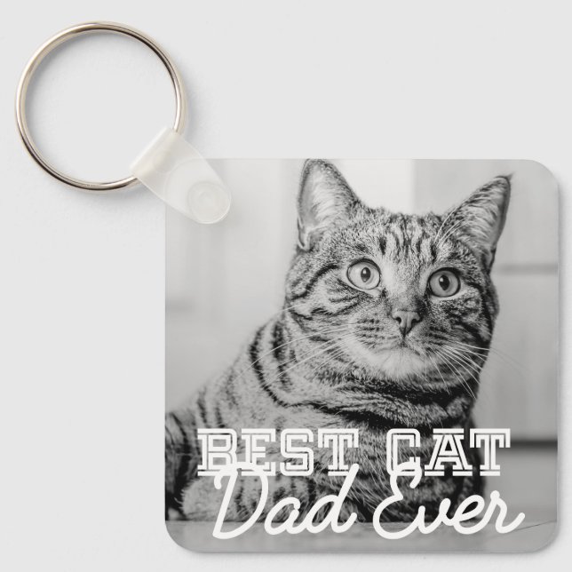 Best Cat Dad Ever Modern Custom Pet Photo Key Ring (Front)