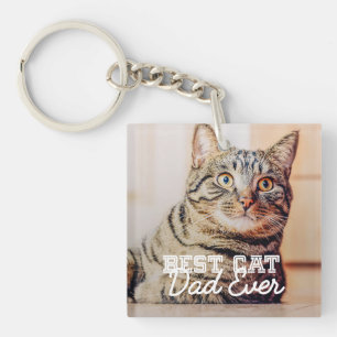 Best Cat Dad Ever Modern Custom Pet Photo Key Ring