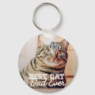 Best Cat Dad Ever Modern Custom Pet Photo Key Ring