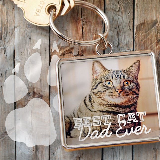 Best Cat Dad Ever Modern Custom Pet Photo Key Ring (Creator Uploaded)