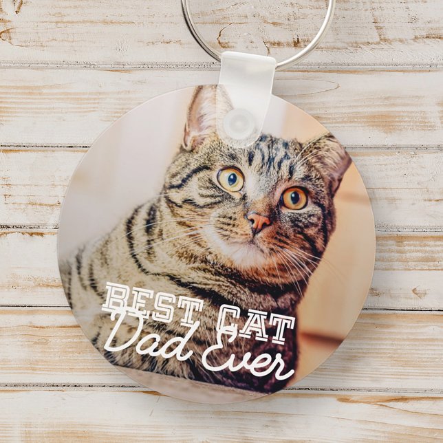 Best Cat Dad Ever Modern Custom Pet Photo Key Ring (Creator Uploaded)