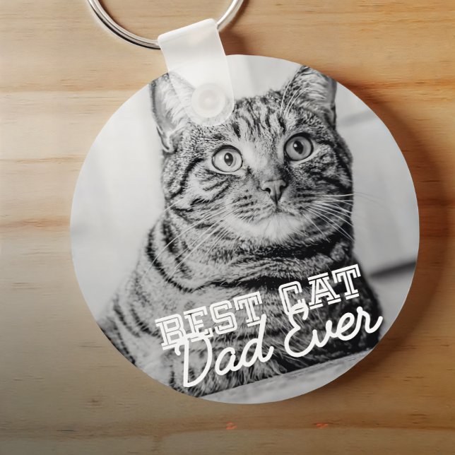 Best Cat Dad Ever Modern Custom Pet Photo Key Ring (Creator Uploaded)