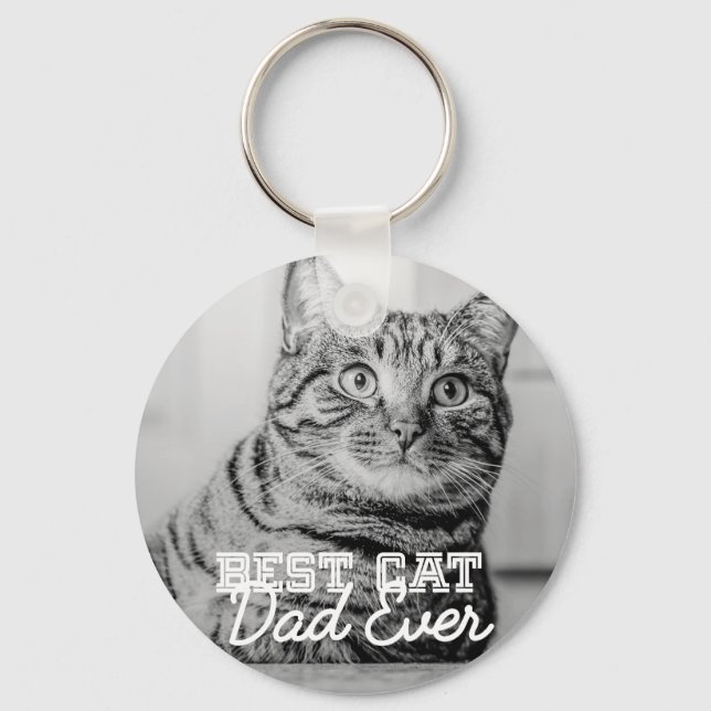Best Cat Dad Ever Modern Custom Pet Photo Key Ring (Front)