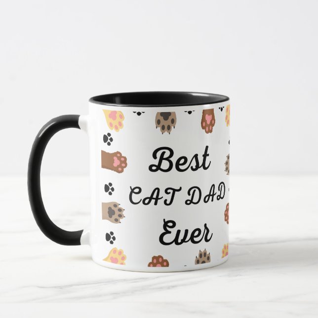 Best Cat Dad Ever Modern Custom Photo and Cat Name Mug (Left)