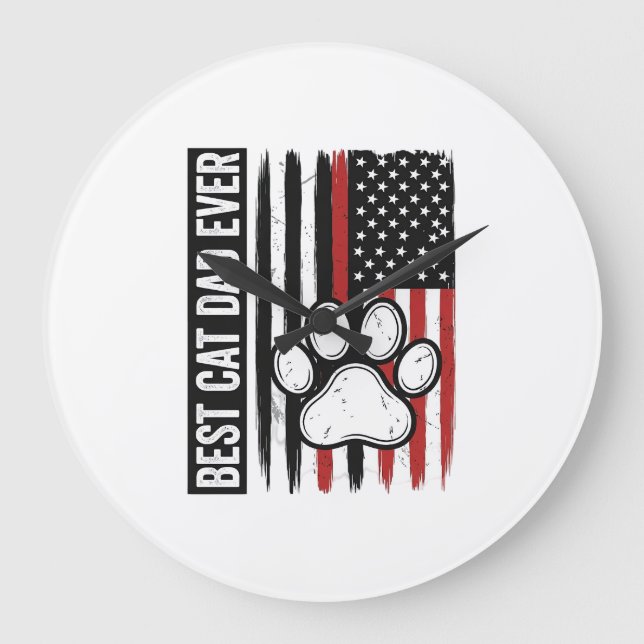 Best Cat Dad Ever Patriotic Paw Flag Design_1 Large Clock (Front)