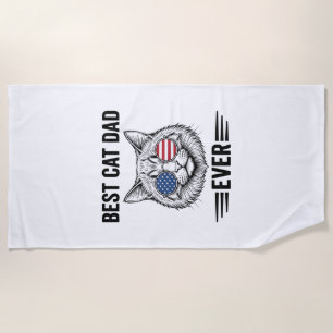 Best Cat Dad Ever Patriotic Vintage Cat Design_1 Beach Towel