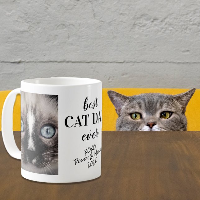 Best Cat Dad Ever Personalised Photos Coffee Mug (Celebrate the best cat dad ever with a custom photo mug)