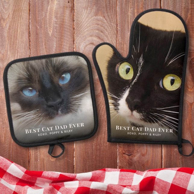 Best Cat Dad Ever Photo Oven Mitt & Pot Holder Set (Creator Uploaded)